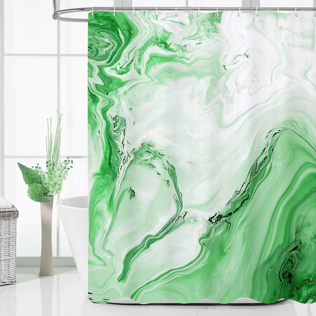 Blue Marble Fabric Shower Curtain, Abstract Watercolor, 72 x 72 Inches