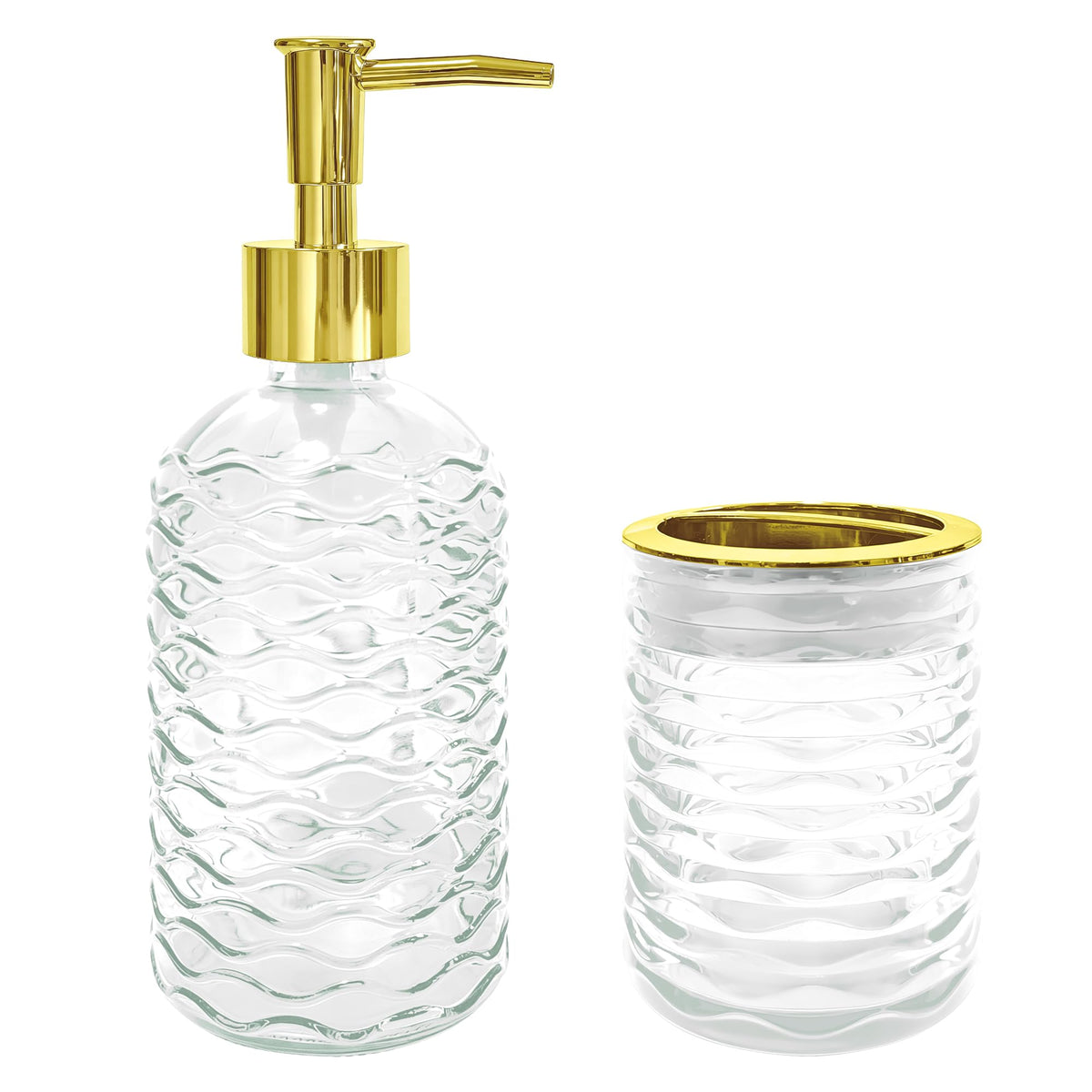 2PCS Brown Glass Bathroom Set, Soap Dispenser & Toothbrush Holder, Vintage