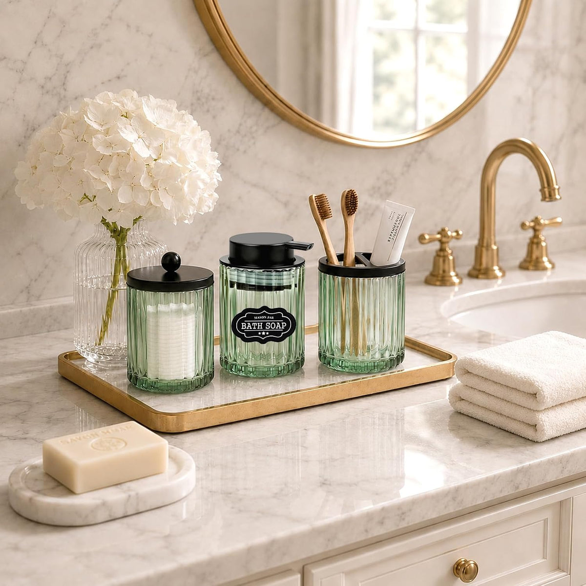 Amolliar Bathroom Accessories Set, Green Glass Complete 4PCS Bathroom Sets