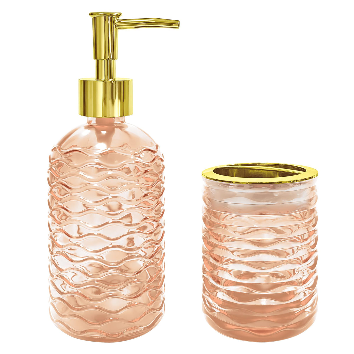 2PCS Brown Glass Bathroom Set, Soap Dispenser & Toothbrush Holder, Vintage