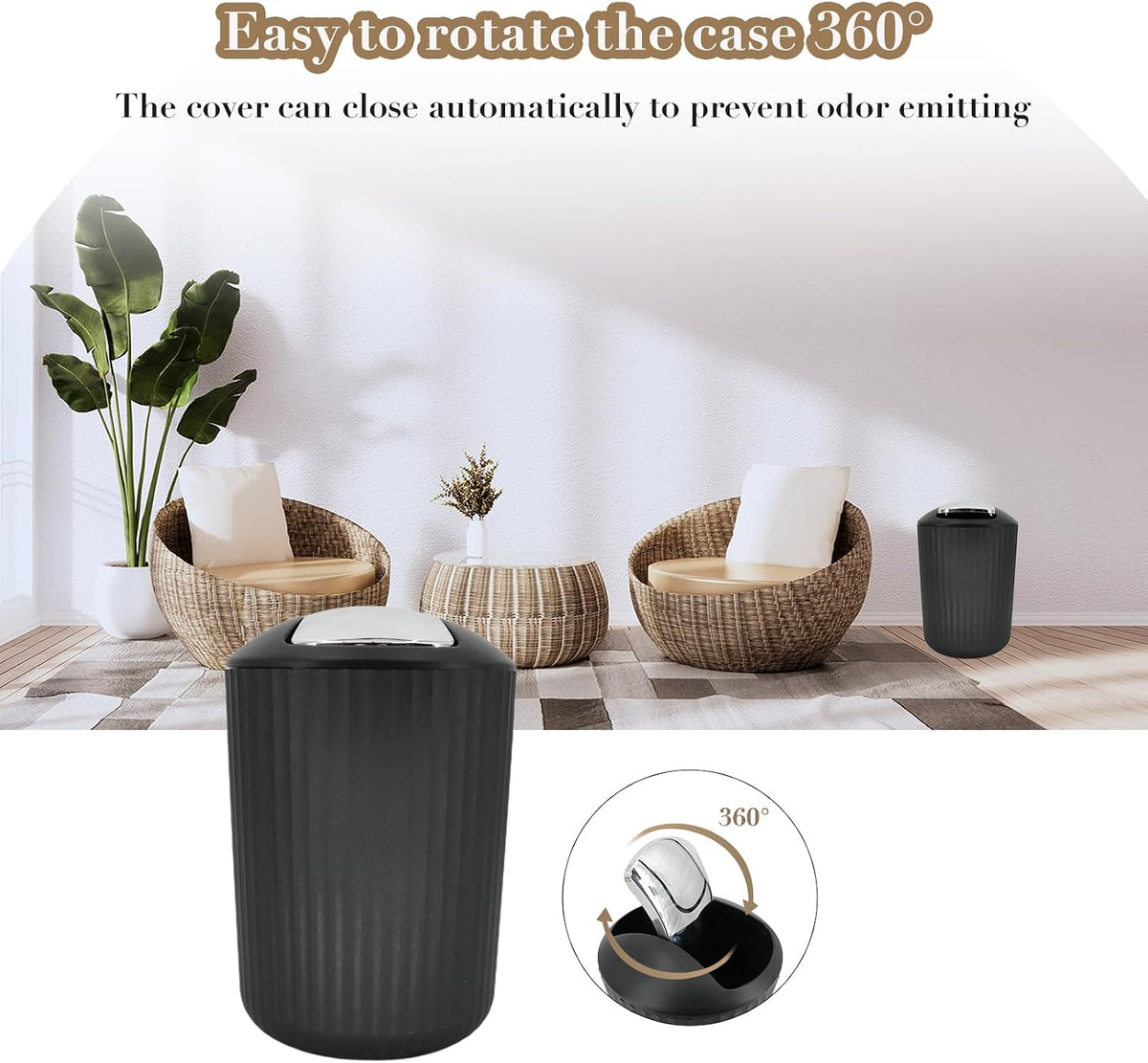 Black Bathroom Accessories Set, 10Pcs Bathroom Accessory Sets Complete with Trash Can, Shower Curtain, Vanity Tray, Soap Dispenser, Soap Dish, Toothbrush Holder&Cup, Toilet Brush&Holder, Qtip Holder