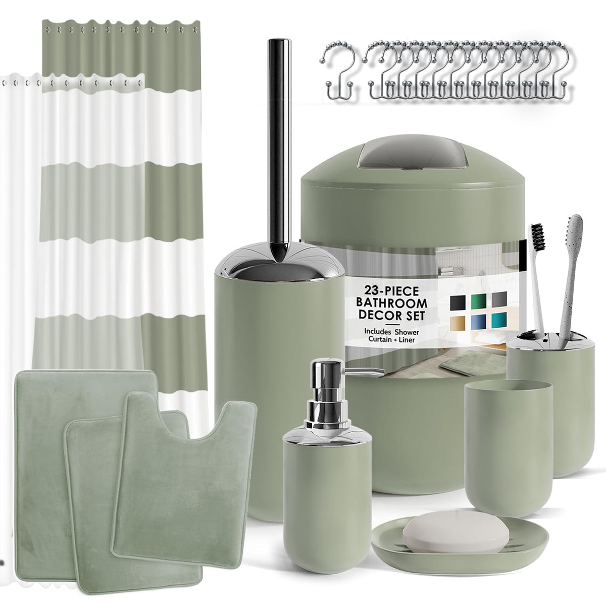 Clara Clark Bathroom Set - Navy Bathroom Accessories Set, 20PC Bathroom Accessory Set, Shower Curtain Set with Liner, Toothbrush Holder, Soap Dispenser, Soap Dish, Toilet Brush Holder, and Trash Can