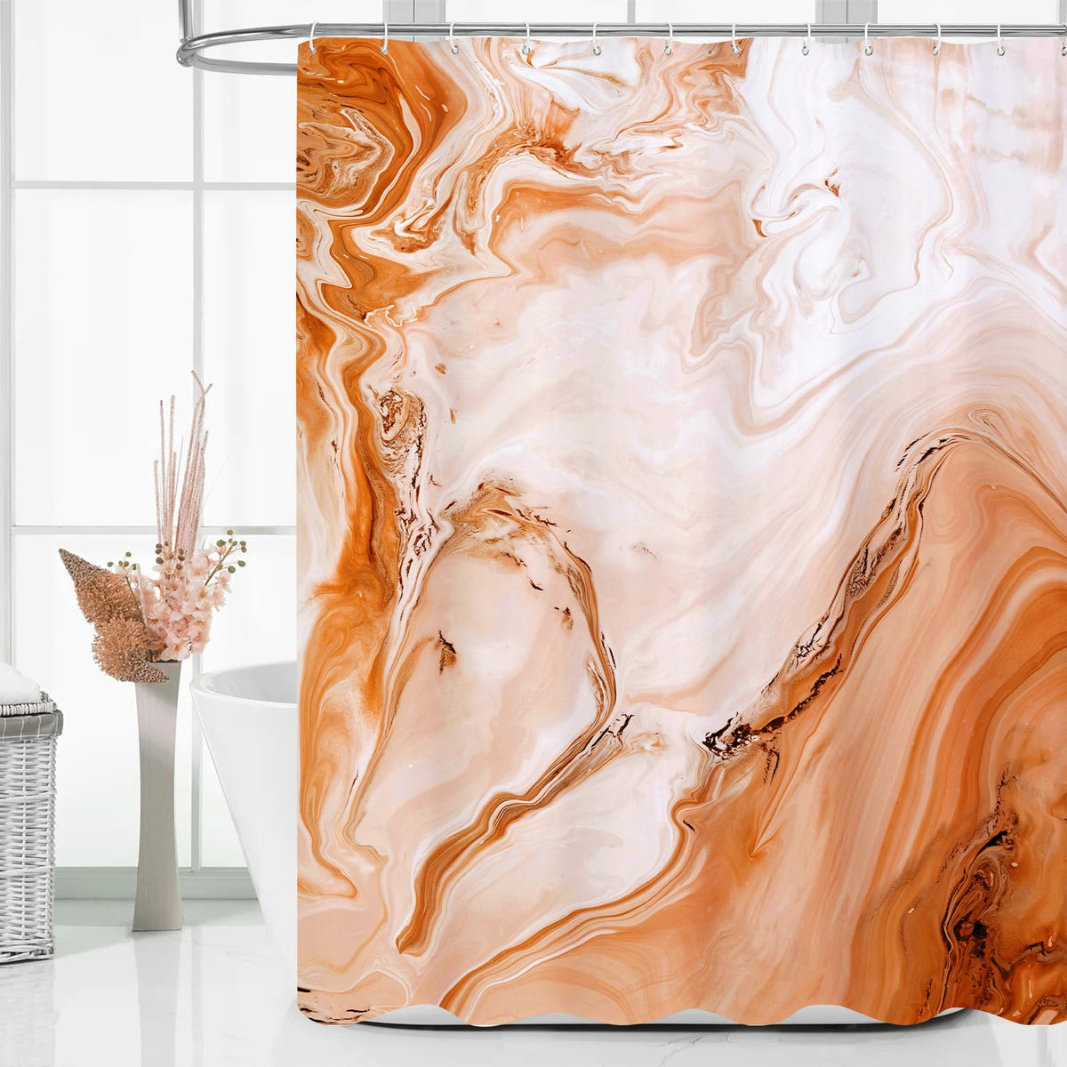 Blue Marble Fabric Shower Curtain, Abstract Watercolor, 72 x 72 Inches
