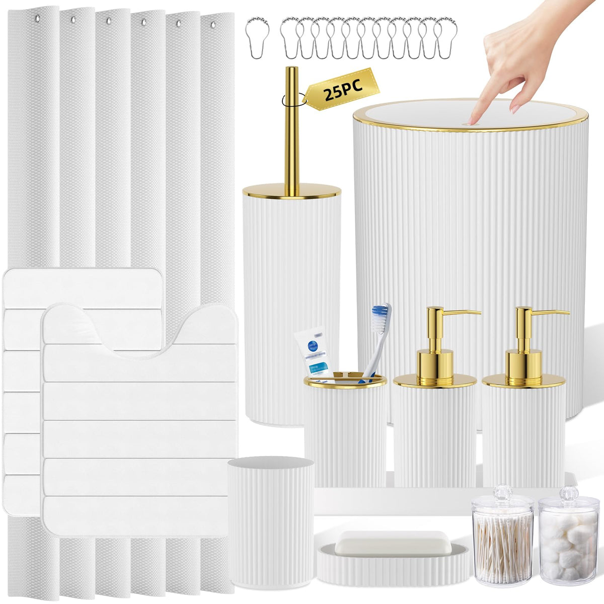 10PC Bathroom Accessory Set - White Bathroom Bath Decor Sets