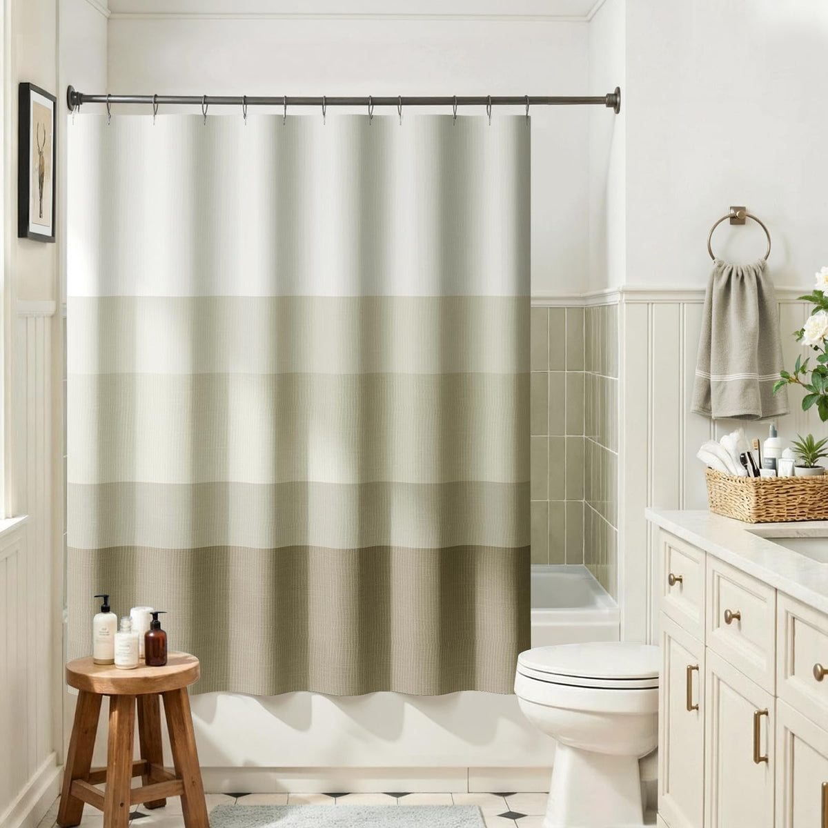 jinchan Ombre Ocean Blue Shower Curtain for Bathroom 70x72 Inch 12 Hooks