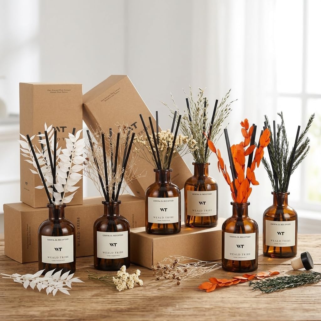 WEALD TRIBE Flower Reed Diffuser Set Clean White Linen Scent for Bathroom Air Fresheners | 4.0 fl oz Fragrance Oils with Sticks Home Fragrance Defusers | House Bedroom Office Shelf Decor & Gift
