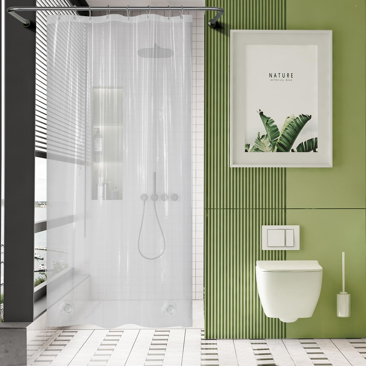 AmazerBath Plastic Shower Curtain Clear 72x74 Inches, Clear Shower Curtain Heavy Duty 8G Premium PEVA, Weighted Shower Curtains for Bathroom Accessories with 3 Big Stones and 12 Rustproof Grommets