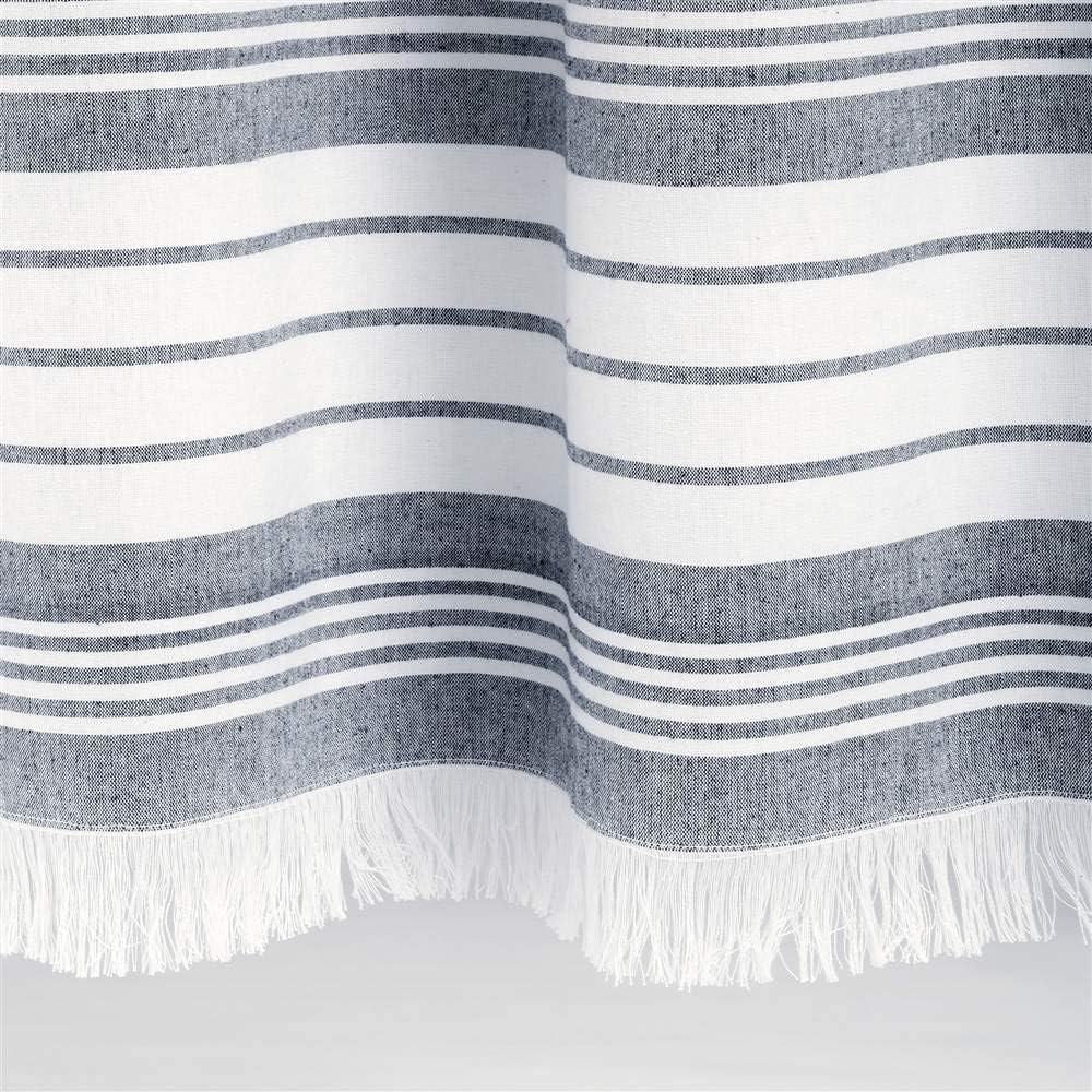 Lush Decor Nantucket Yarn Dyed Cotton Blend Tassel Fringe Shower Curtain Single 72" W x 72" L Navy - Blue Shower Curtains for Bathroom Curtain