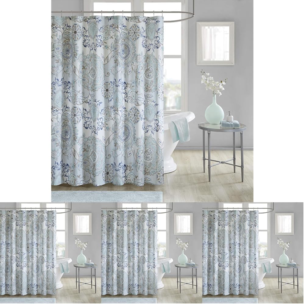 Madison Park Isla Shower Curtain for Bathroom, Cotton, 72 x 72, Blue