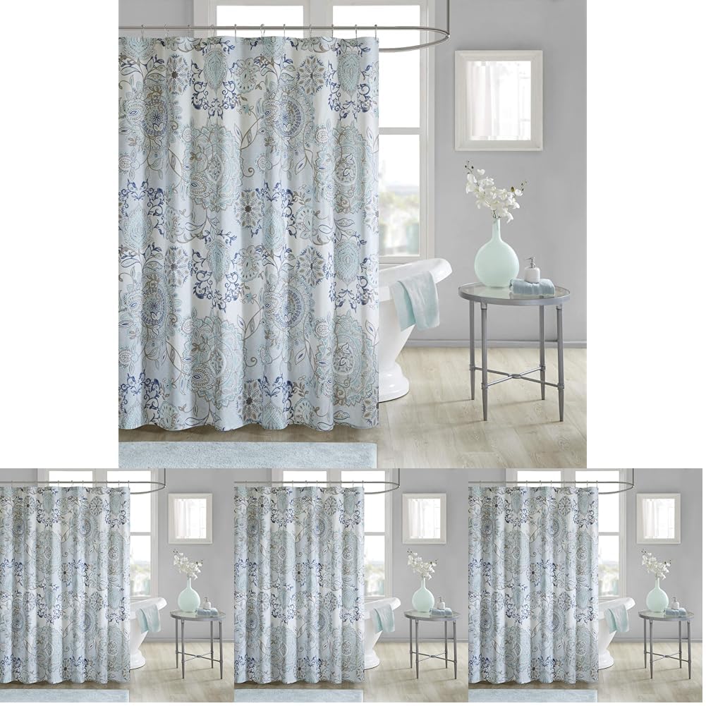 Madison Park Isla Shower Curtain for Bathroom, Cotton, 72 x 72, Blue