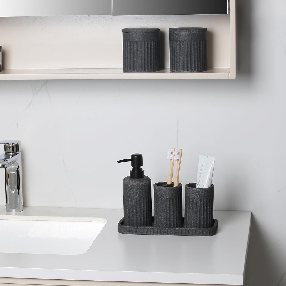 INIUNIK Bathroom Accessory Set, 6 Pieces, Dark Grey