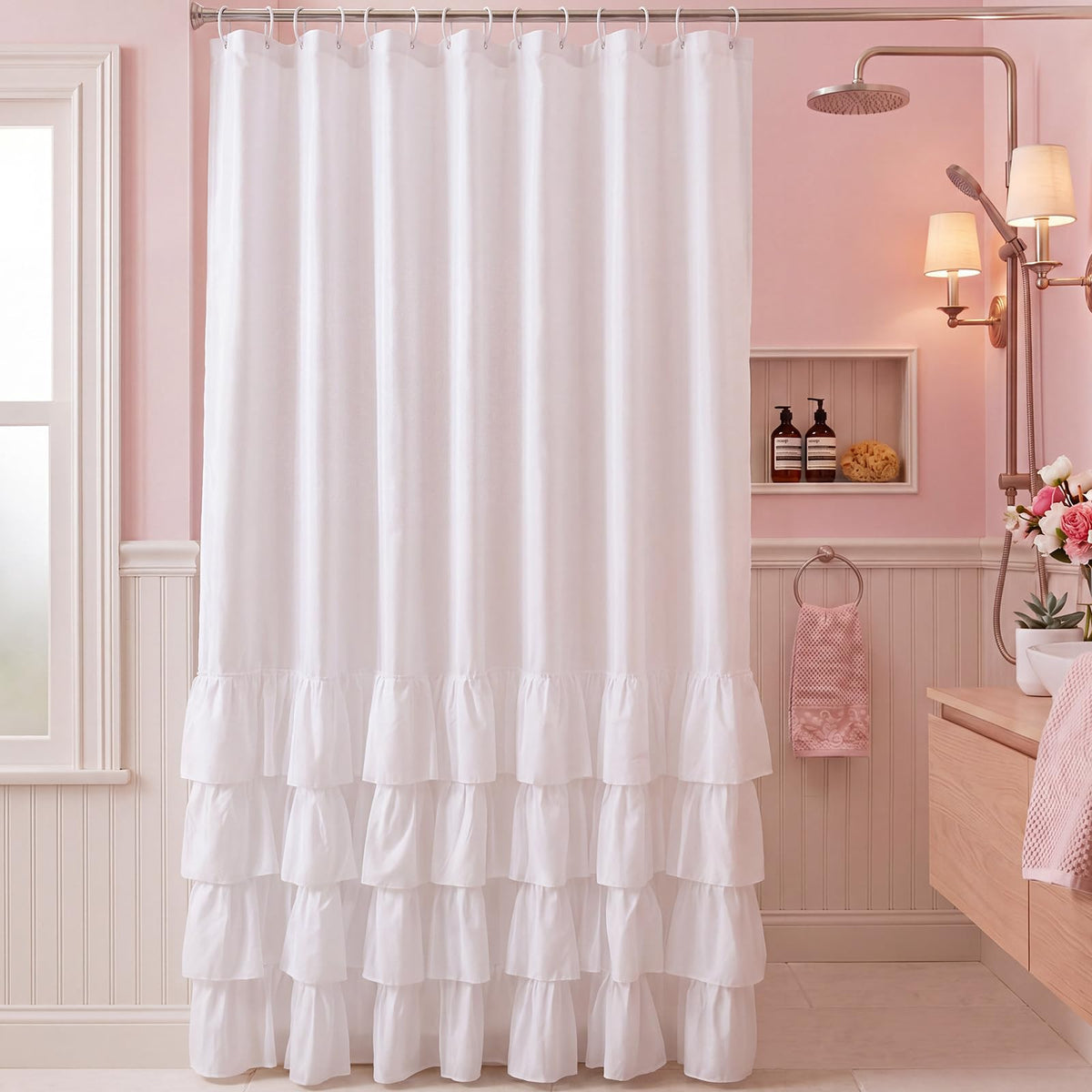Hahafelt White Dorm Ruffle Shower Curtain 72 x 72 Inches, Ruffle
