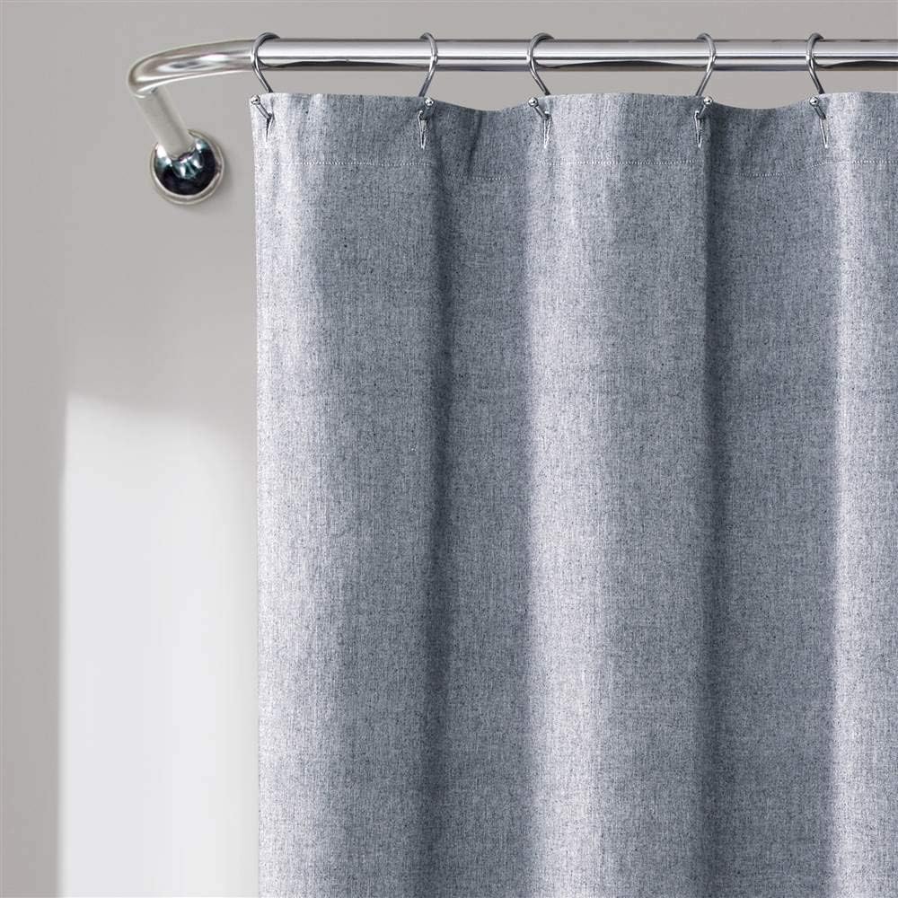 Lush Decor Nantucket Yarn Dyed Cotton Blend Tassel Fringe Shower Curtain Single 72" W x 72" L Navy - Blue Shower Curtains for Bathroom Curtain