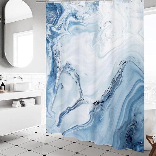 Blue Marble Fabric Shower Curtain, Abstract Watercolor, 72 x 72 Inches