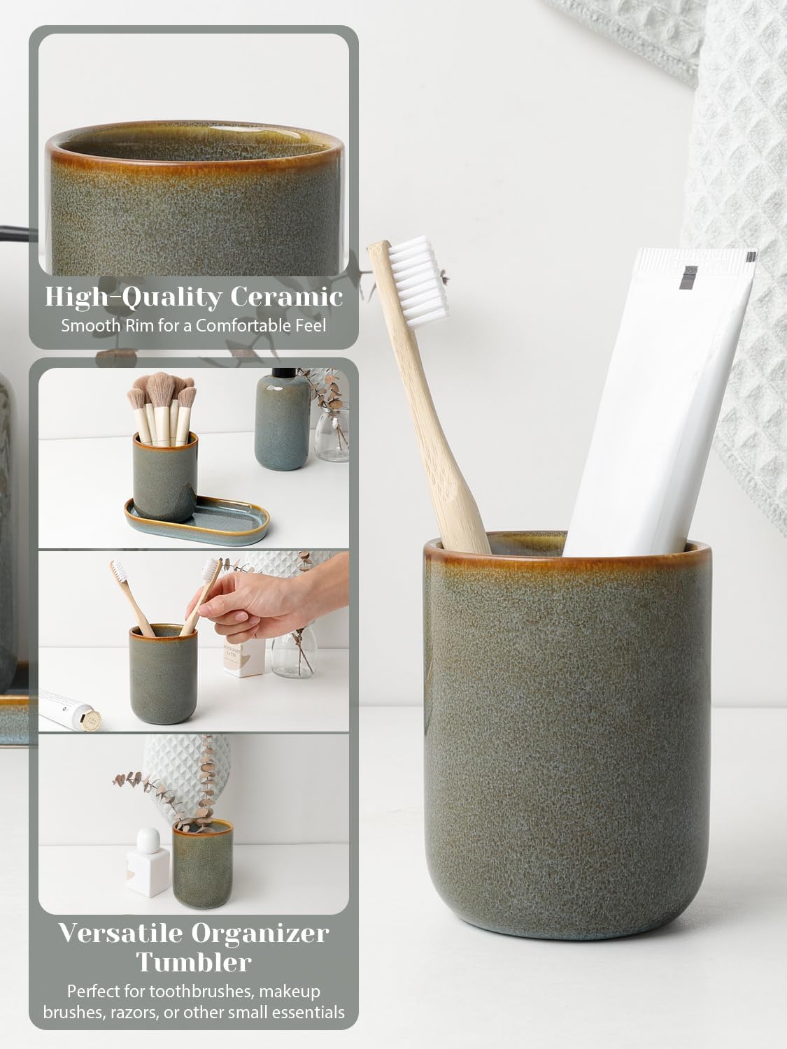 INGOFIN Ceramic Bathroom Accessories Set, Soap Dispenser &Toothbrush Holder