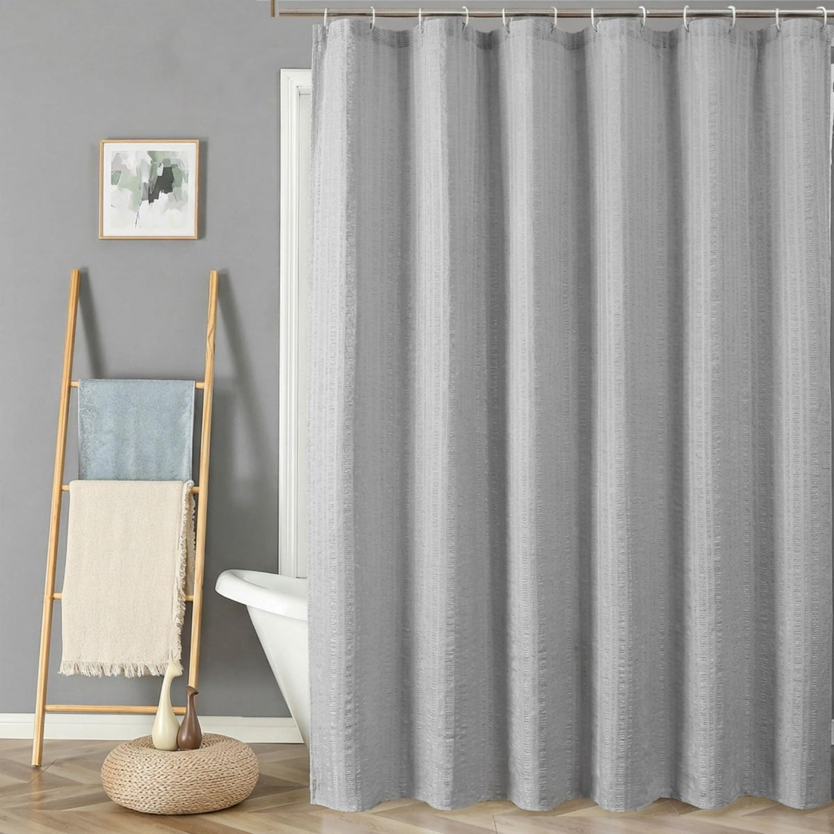 Aiyufeng Light Blue Shower Curtain for Bathroom, Embossed Textured Fabric Shower Curtain for Bathroom - Soft Cloth & Hotel Spa, Machine Washable, 72X72, Glacier Blue
