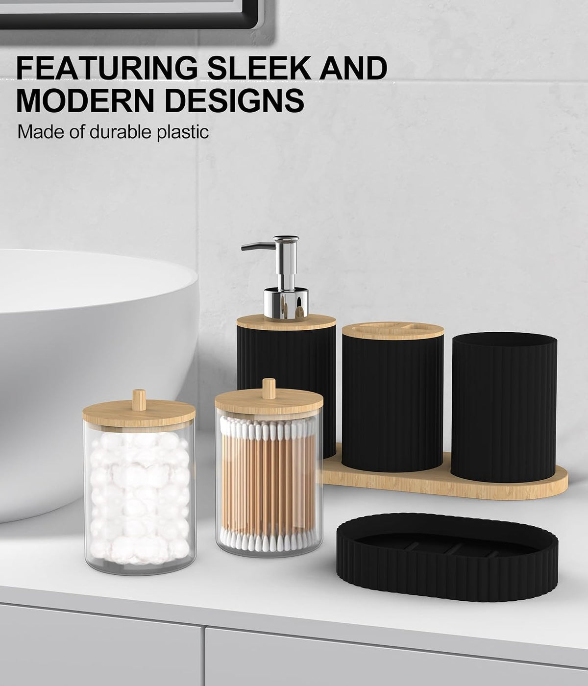 22Pcs Matte Black Bathroom Accessories Set Shower Curtain Decor Kit