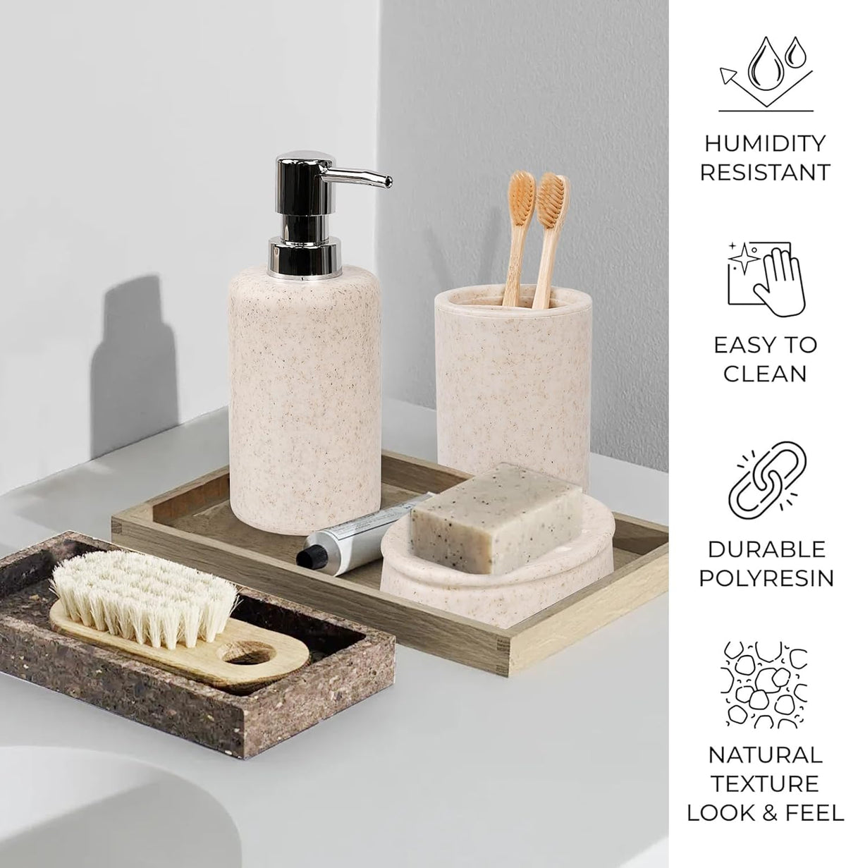 CERBIOR Bathroom Accessories Set 6 PCS Wheat Straw BathroomSet,Beige