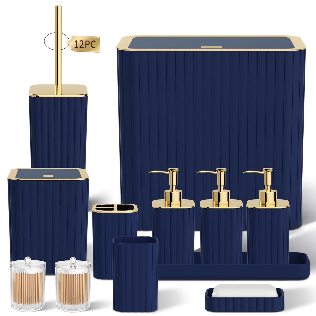 Bathroom Sets with Shower Curtain and Rugs - Elegant Bathroom Set, 27PC Bathroom Accessories Set, Green Bathroom Set, Mini Trash Can, Toilet Brush, Trash Can & Soap Dispenser