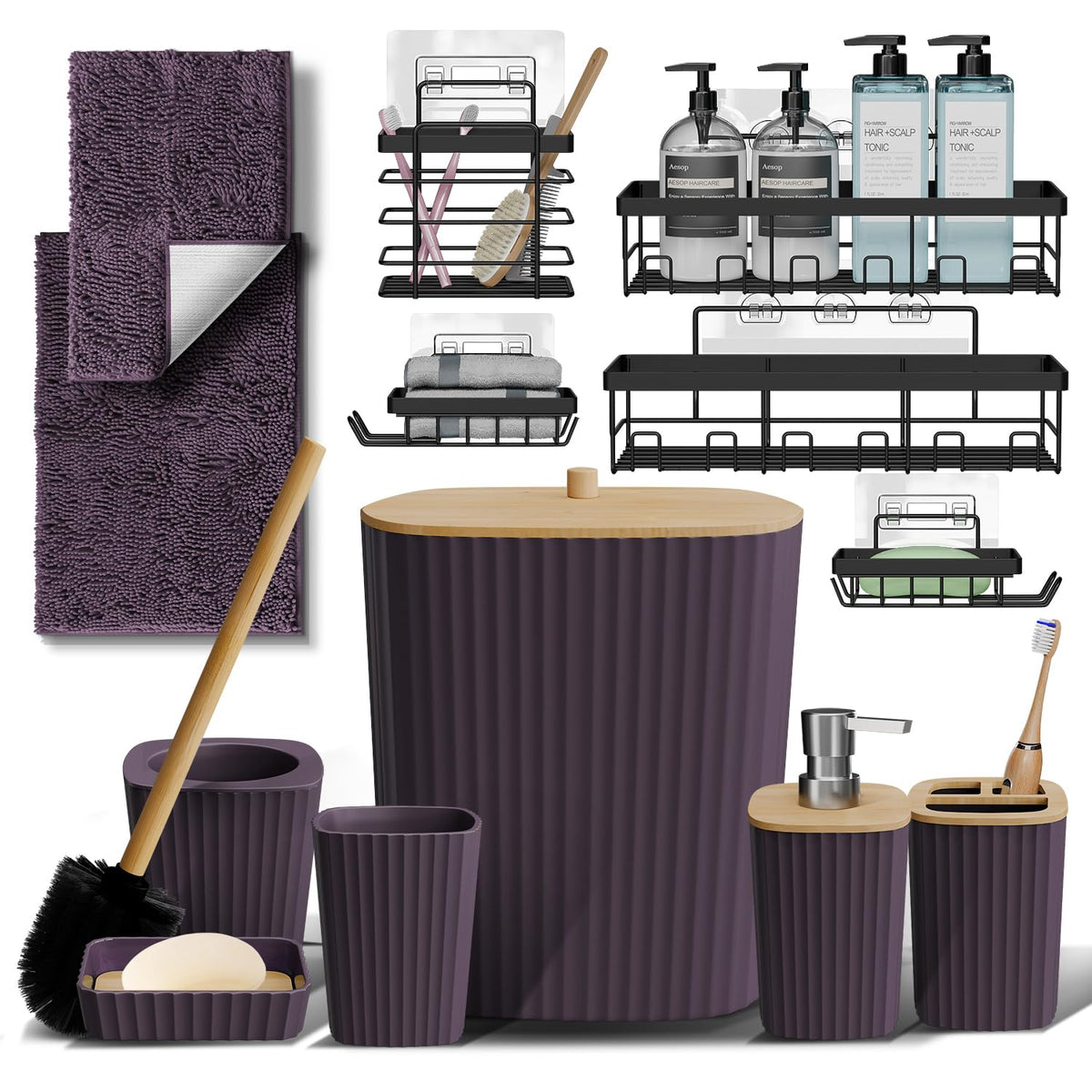 Clara Clark Bathroom Set - Sage Green Bathroom Accessories Set, 6PC Bathroom Accessory Set, Bathroom Sets with Toilet Brush, Trash Can & Soap Dispenser