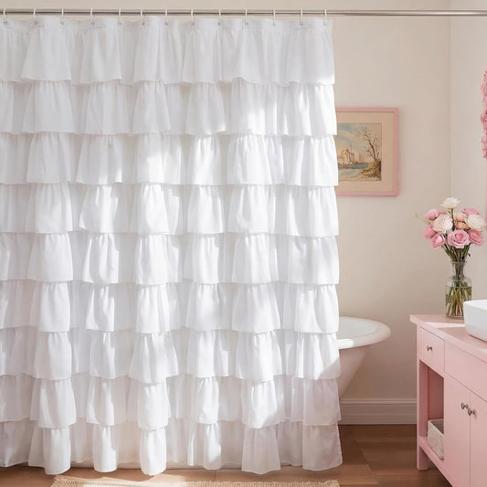 Hahafelt White Dorm Ruffle Shower Curtain 72 x 72 Inches, Ruffle