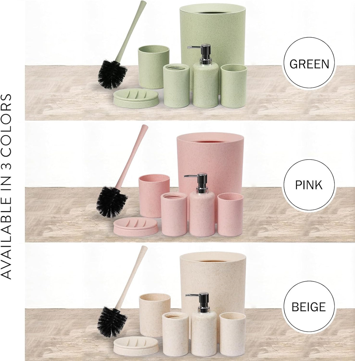 CERBIOR Bathroom Accessories Set 6 PCS Wheat Straw BathroomSet,Beige
