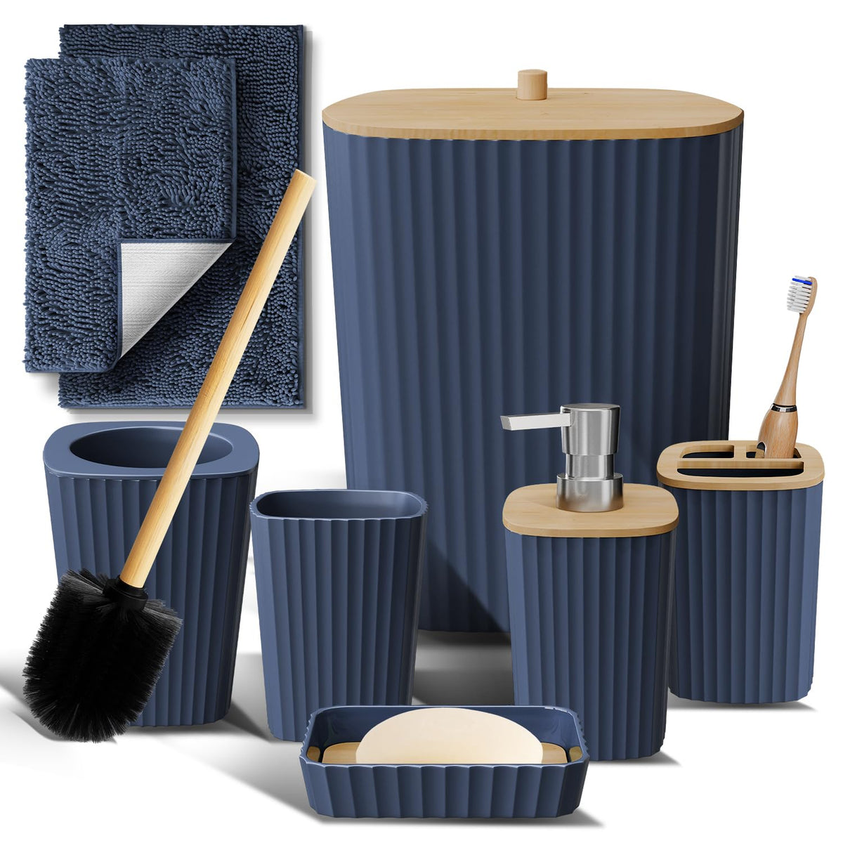 Clara Clark Bathroom Set - Sage Green Bathroom Accessories Set, 6PC Bathroom Accessory Set, Bathroom Sets with Toilet Brush, Trash Can & Soap Dispenser