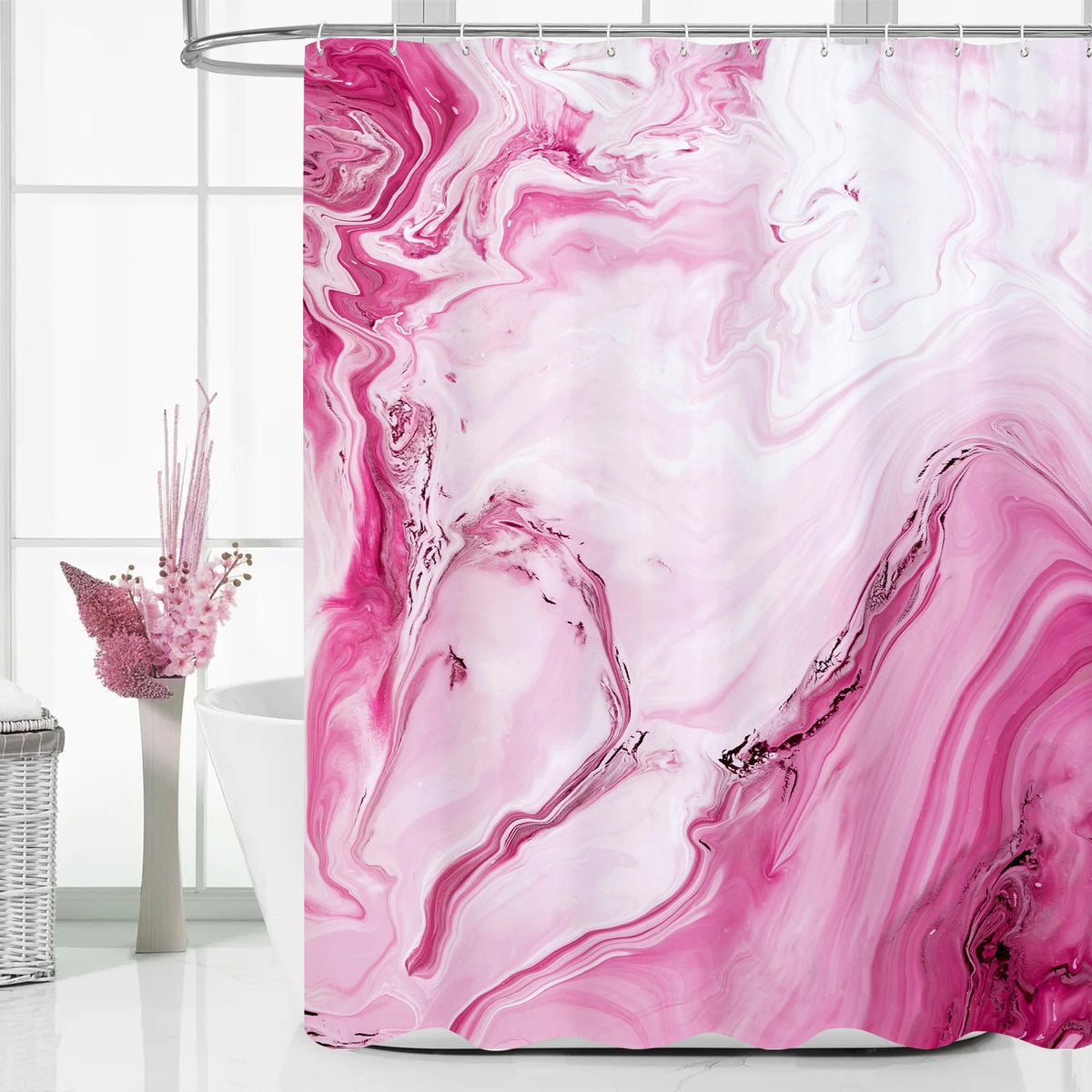 Blue Marble Fabric Shower Curtain, Abstract Watercolor, 72 x 72 Inches