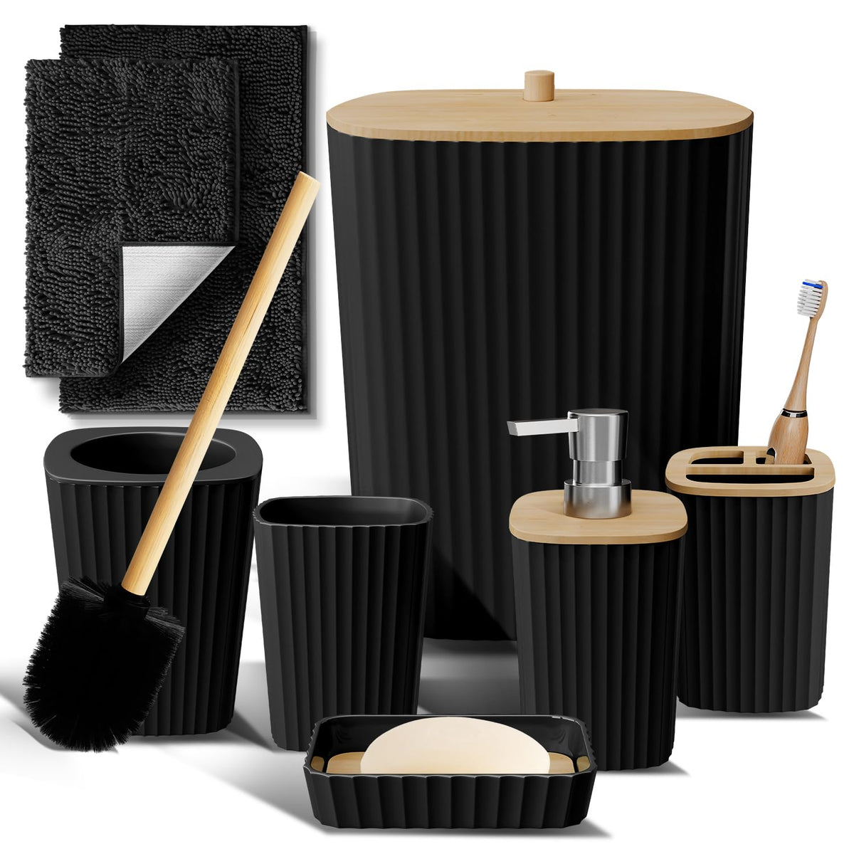 Clara Clark Bathroom Set - Sage Green Bathroom Accessories Set, 6PC Bathroom Accessory Set, Bathroom Sets with Toilet Brush, Trash Can & Soap Dispenser