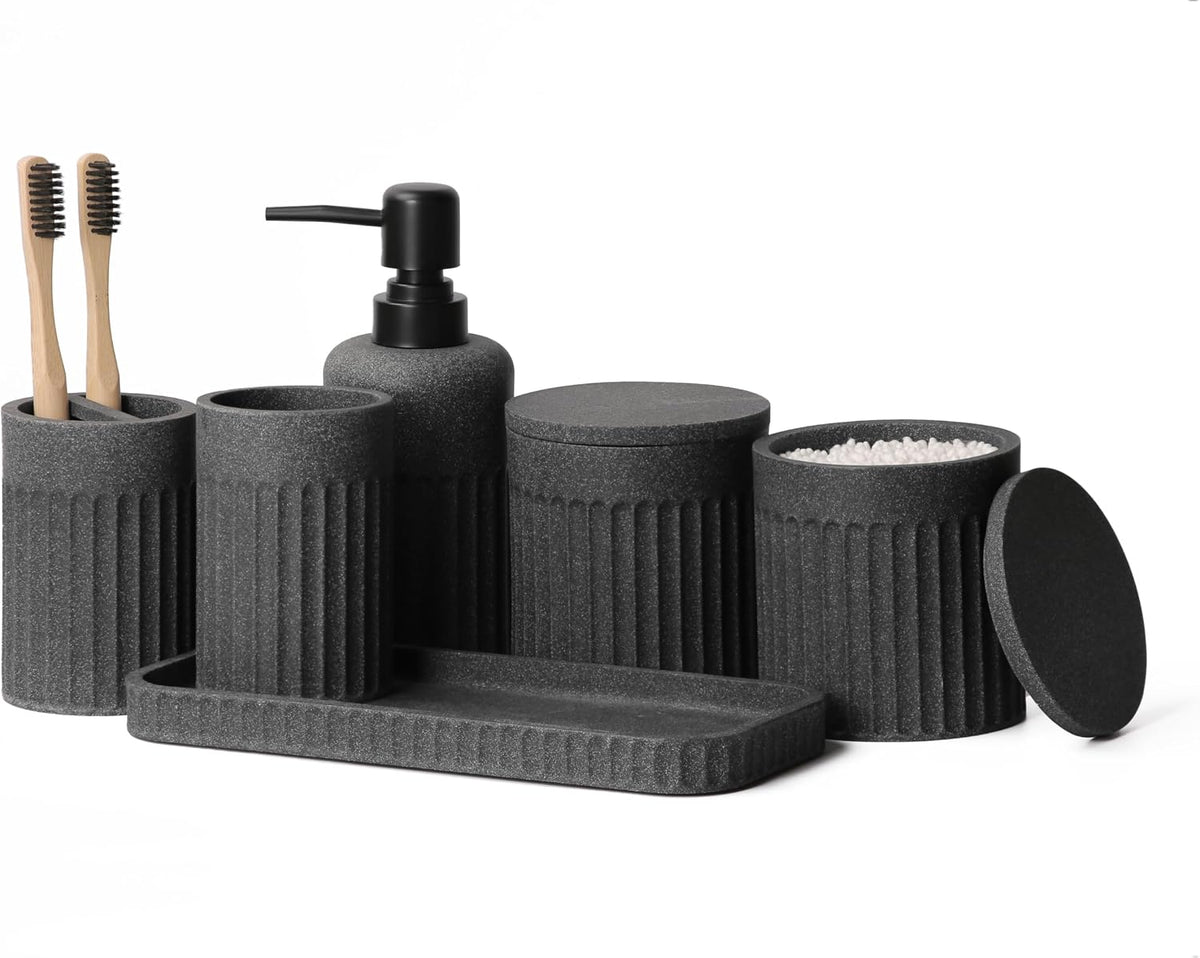INIUNIK Bathroom Accessory Set, 6 Pieces, Dark Grey
