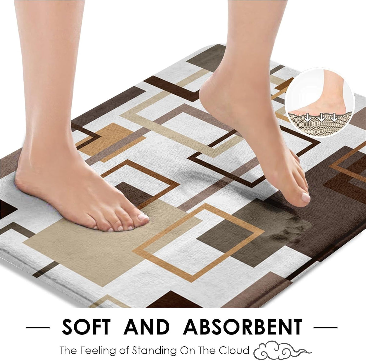 Bathroom Sets with Shower Curtain and Rugs Set of 4 Geometric Brown