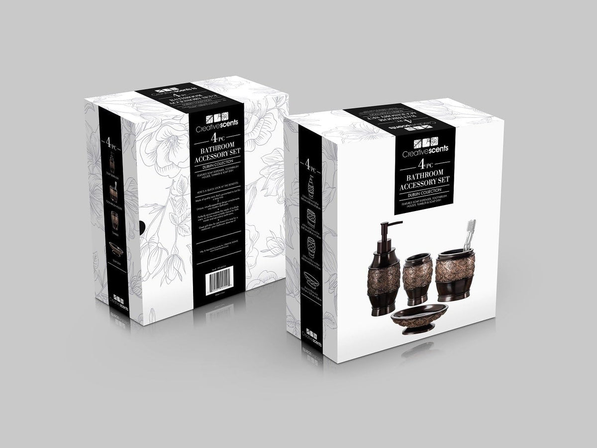 Creative Scents Dublin Brown 4 Piece Bathroom Accessory Set