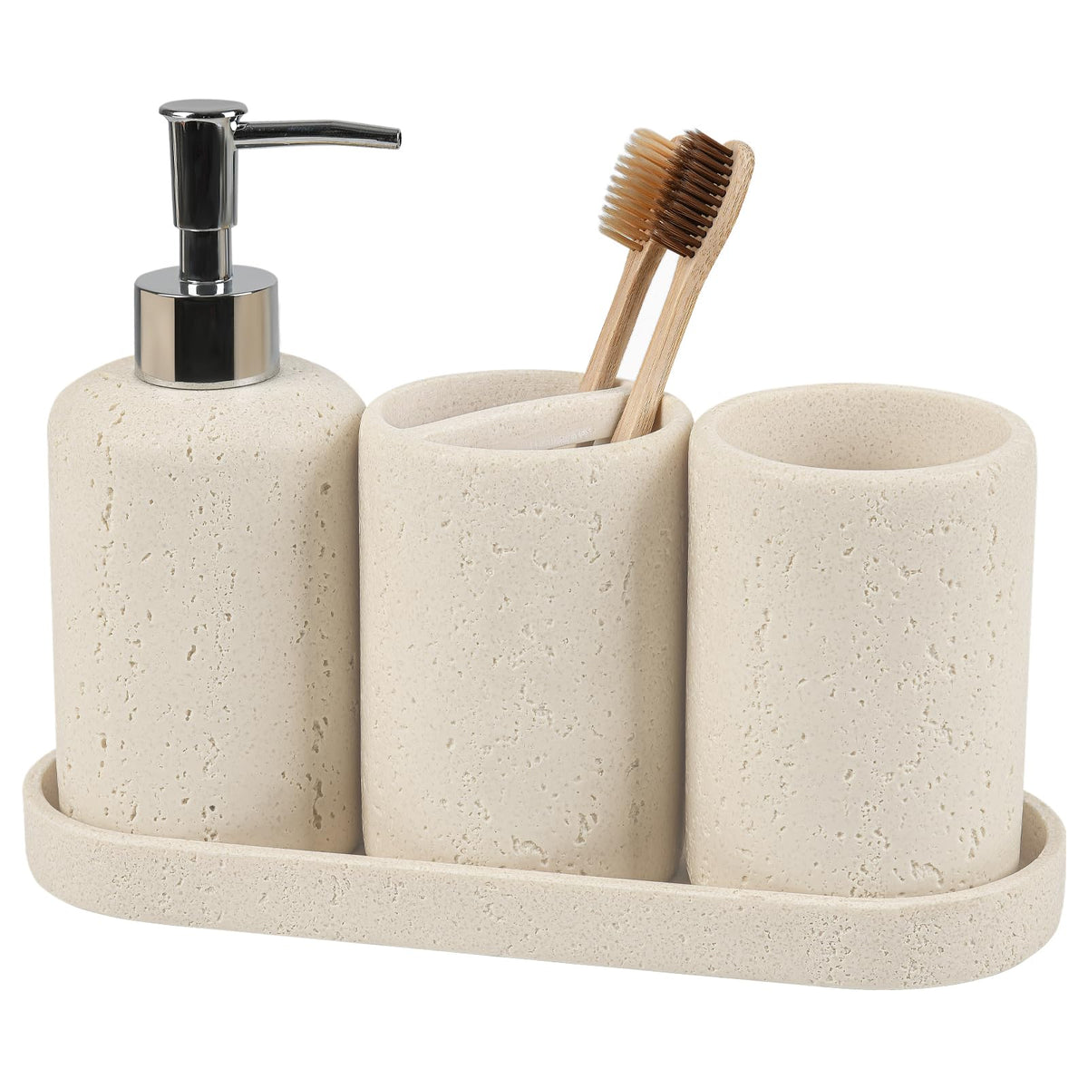 L'ARL GMVOI Bathroom Accessories Set,4 Pieces Marble Bathroom Vanity Countertop Accessory Set with Bathroom Toothbrush Holder Set,Soap Dispenser,Tumbler,Soap Dish for Bathroom Home Decor