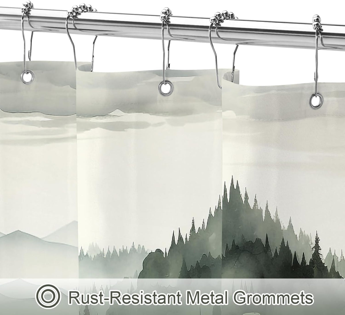 Dark Green Pine Forest Shower Curtain, Misty Woodland, 72 x 72 Inches
