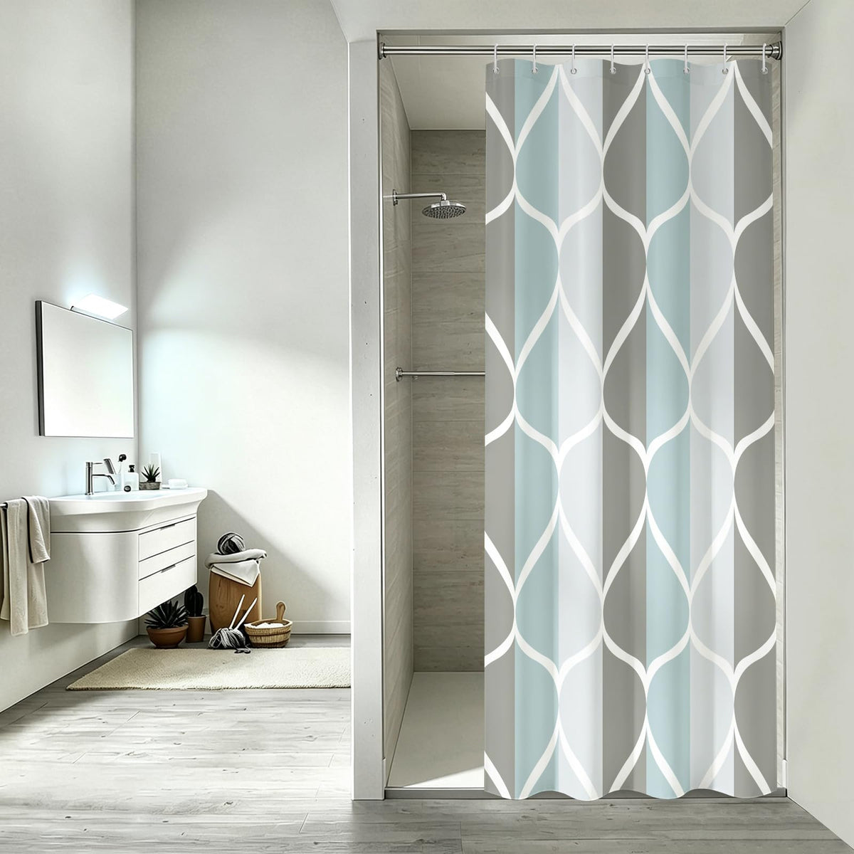 Gelbchu Grey Blend Geometric Shower Curtain for Bathroom, 72x72 Inch