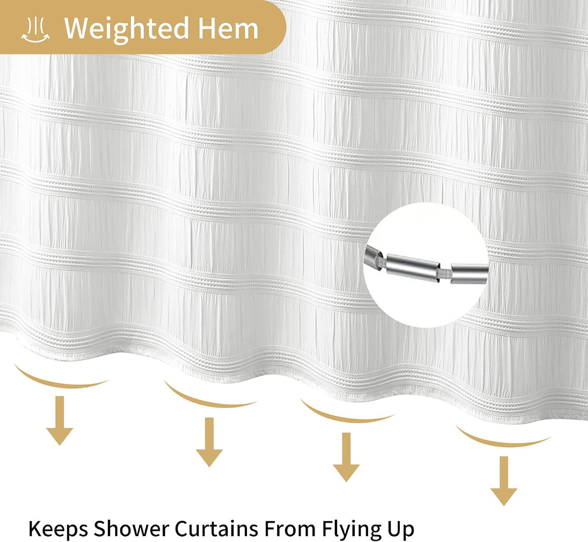 Extra Long White Shower Curtain Farmhouse,72 x 96 Cotton Blend Waffle Tufted Striped Chic Textured Fabric Shower Curtain for Bathroom, Hotel, Washable