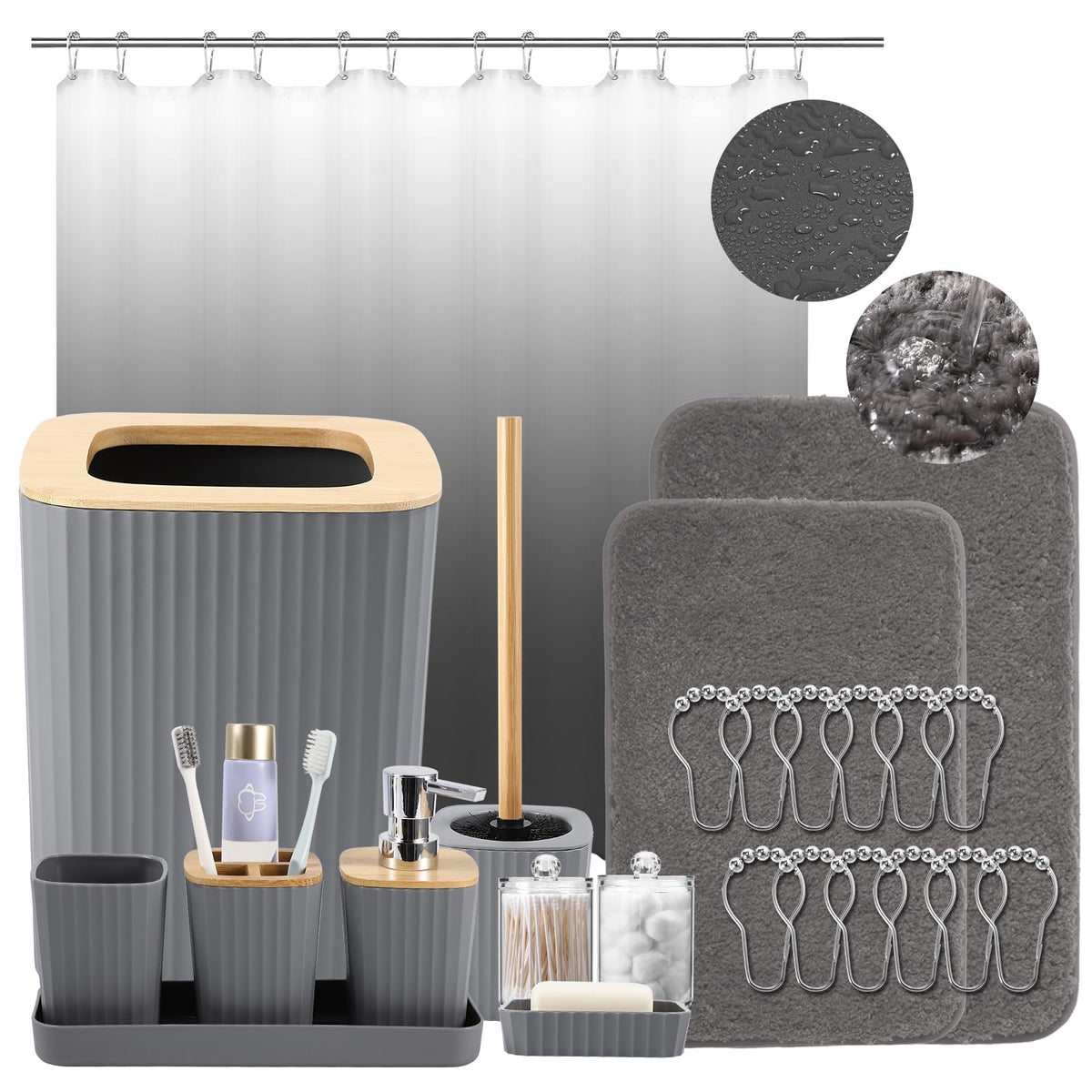 XLHOMO Sage Green Bathroom Set, Bathroom Sets with Shower Curtain and Rugs