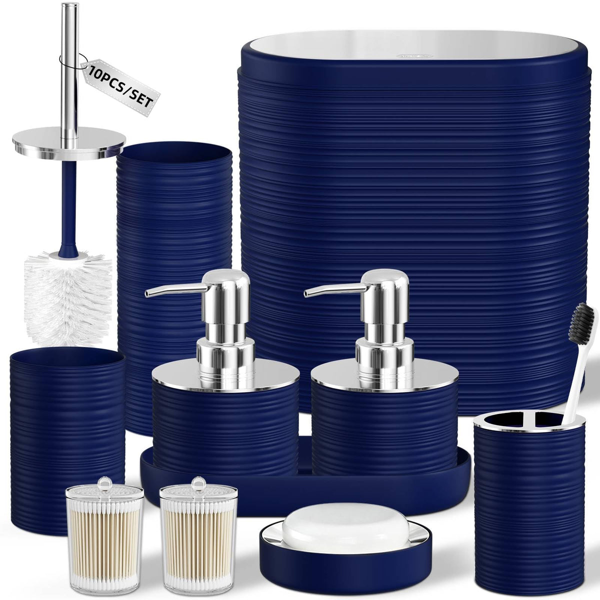 Bathroom Set, 10PC Bathroom Accessory Set, Black Bathroom Accessories, Black and Gold Bathroom Set with Trash Can, Soap Dispensers