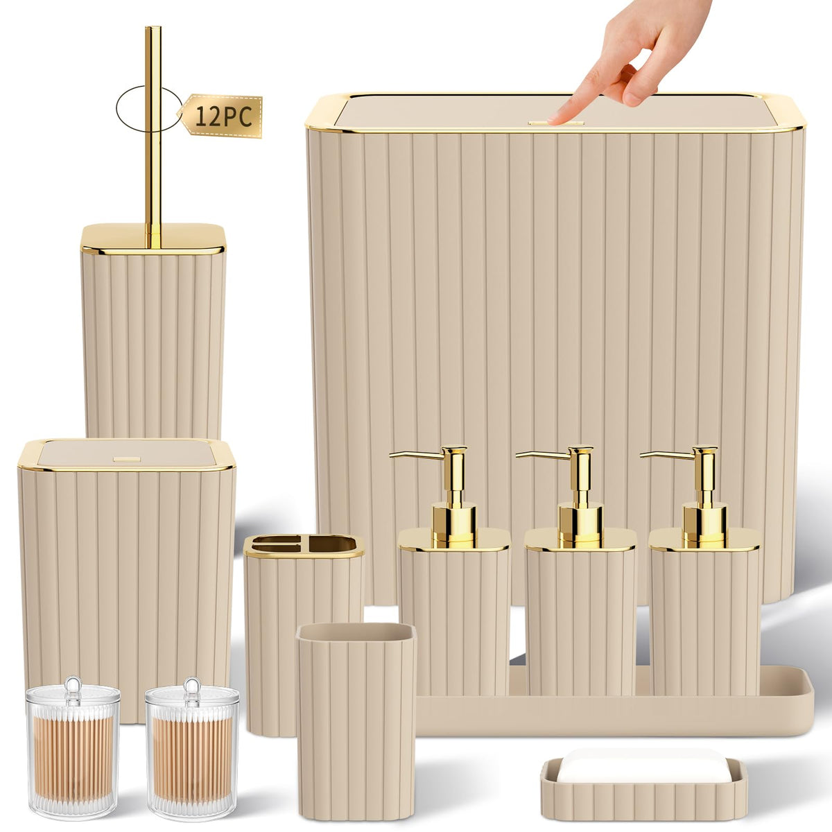 Bathroom Sets with Shower Curtain and Rugs - Elegant Bathroom Set, 27PC Bathroom Accessories Set, Green Bathroom Set, Mini Trash Can, Toilet Brush, Trash Can & Soap Dispenser