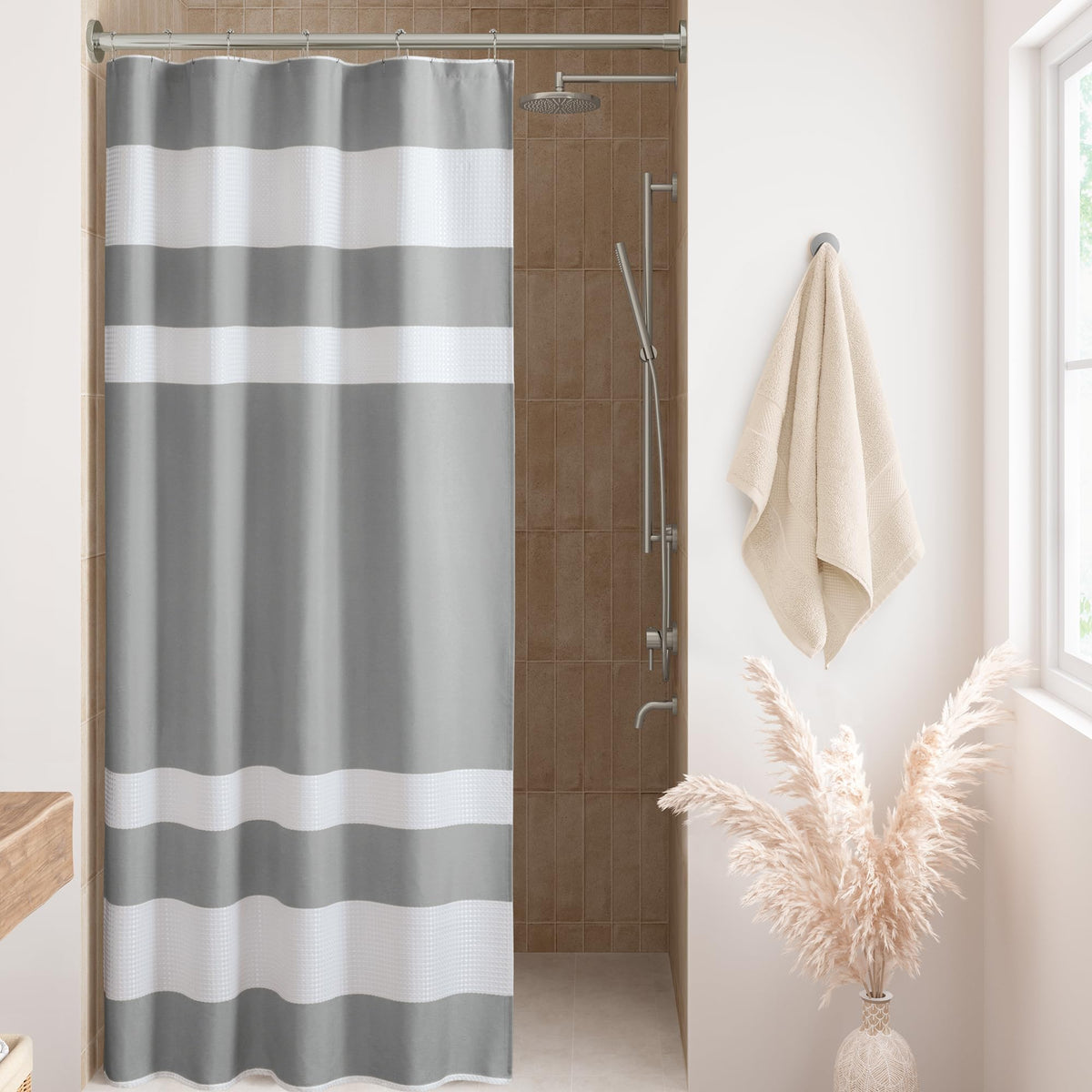 Madison Park Spa Waffle Shower Curtain for Bathroom, 72 x 72, Grey