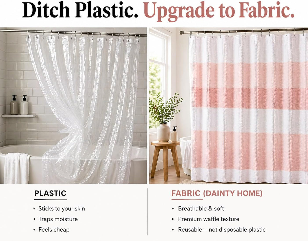 Dainty Home Ombre Waffle Weave Shower Curtain 70 x 72 Blush Textured Fabric Shower Curtain, Hotel Style Waffle Weave Bathroom Curtain, Water Resistant Polyester Ombre Shower Curtain