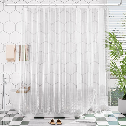 AmazerBath Plastic Shower Curtain Clear 72x74 Inches, Clear Shower Curtain Heavy Duty 8G Premium PEVA, Weighted Shower Curtains for Bathroom Accessories with 3 Big Stones and 12 Rustproof Grommets