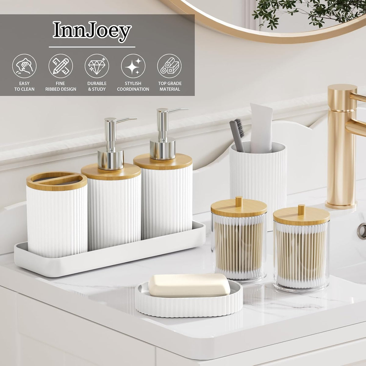 10PC Bathroom Accessory Set - White Bathroom Bath Decor Sets