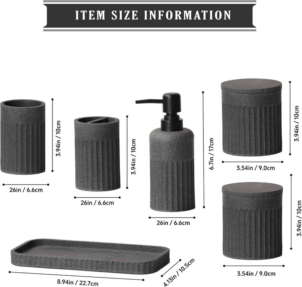 INIUNIK Bathroom Accessory Set, 6 Pieces, Dark Grey