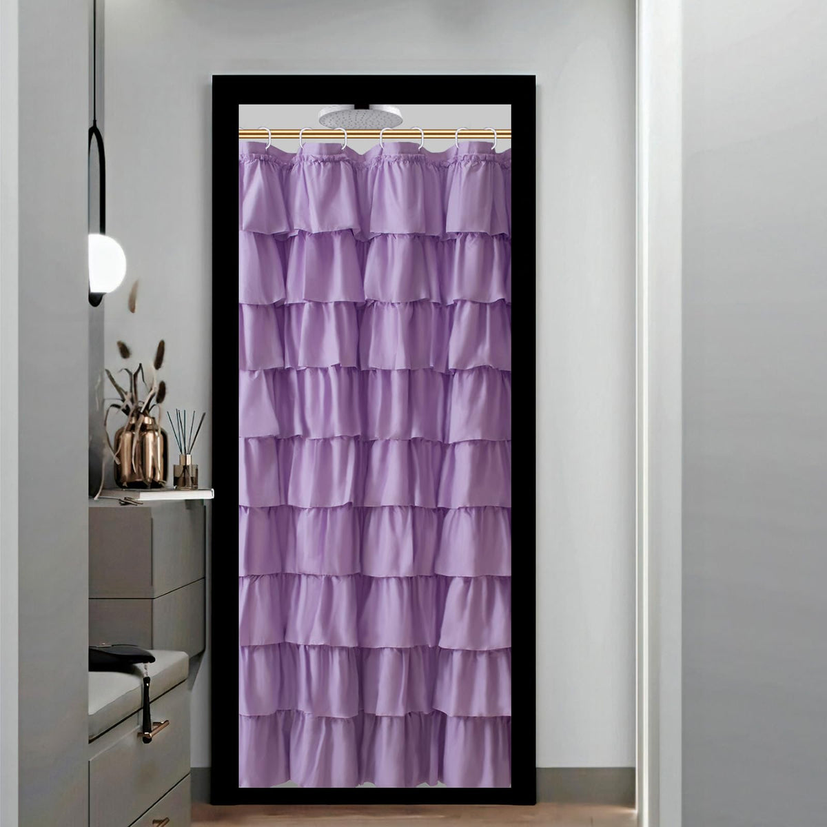 White Ruffle Shower Curtain for Bathroom,72 x 72 Inches, Farmhouse Style