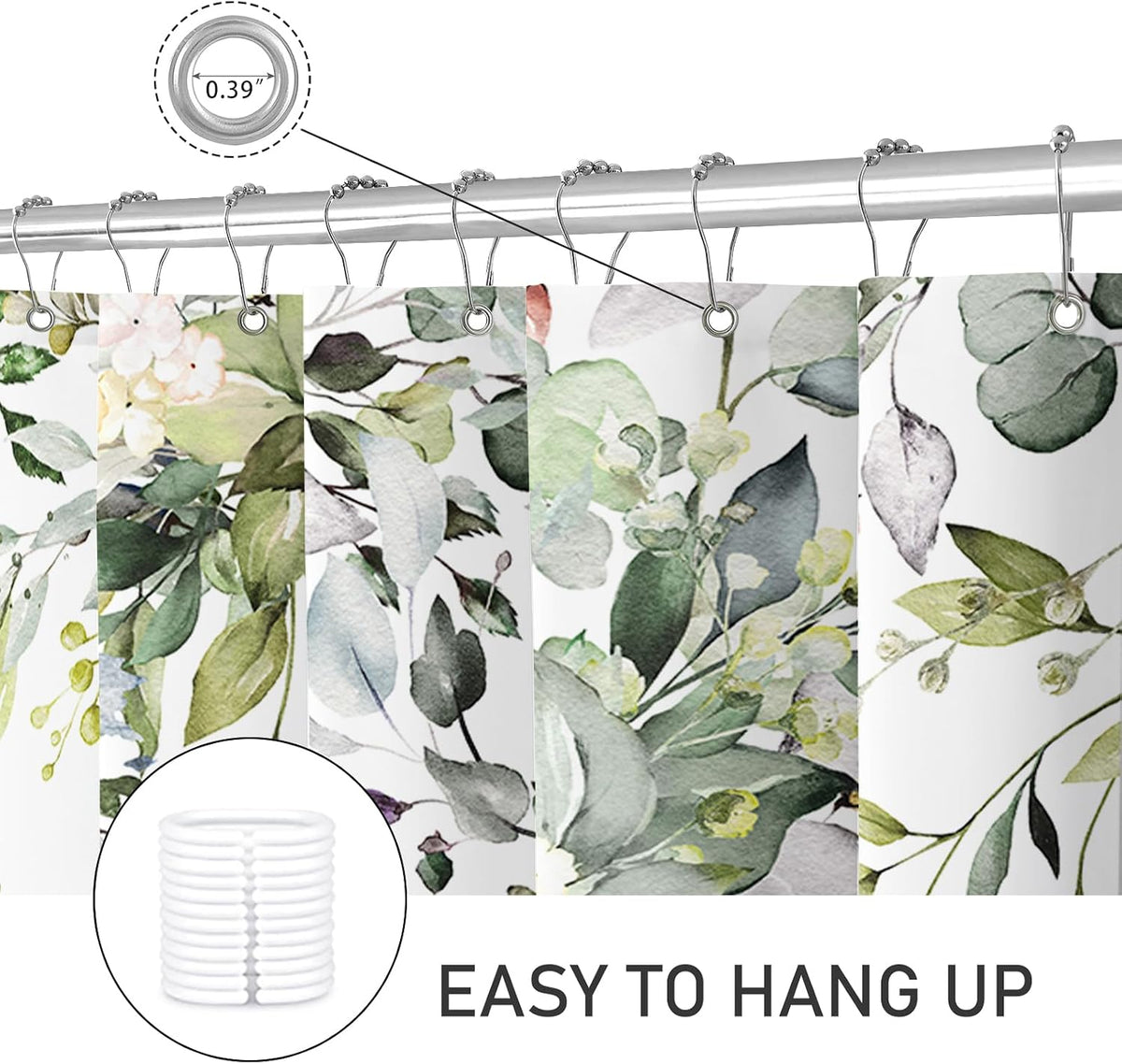 Sage Green Eucalyptus Fabric Shower Curtain for Bathroom, 72x72