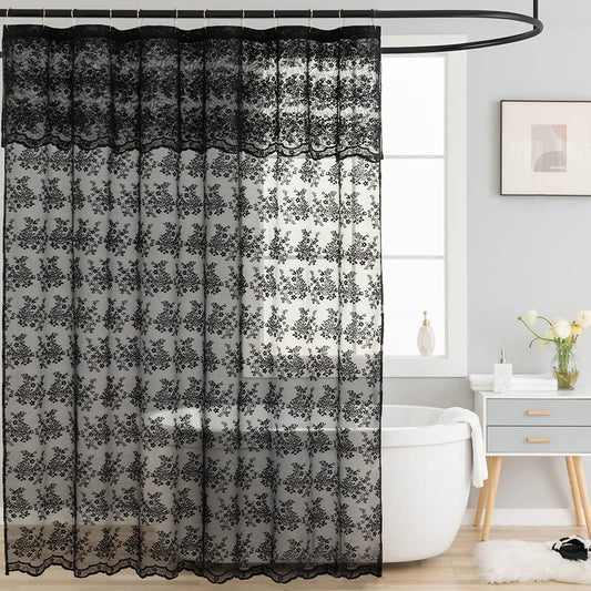 TUDECO Black Lace Shower Curtain with Valance, Gothic Style, 72 x 72 Inch