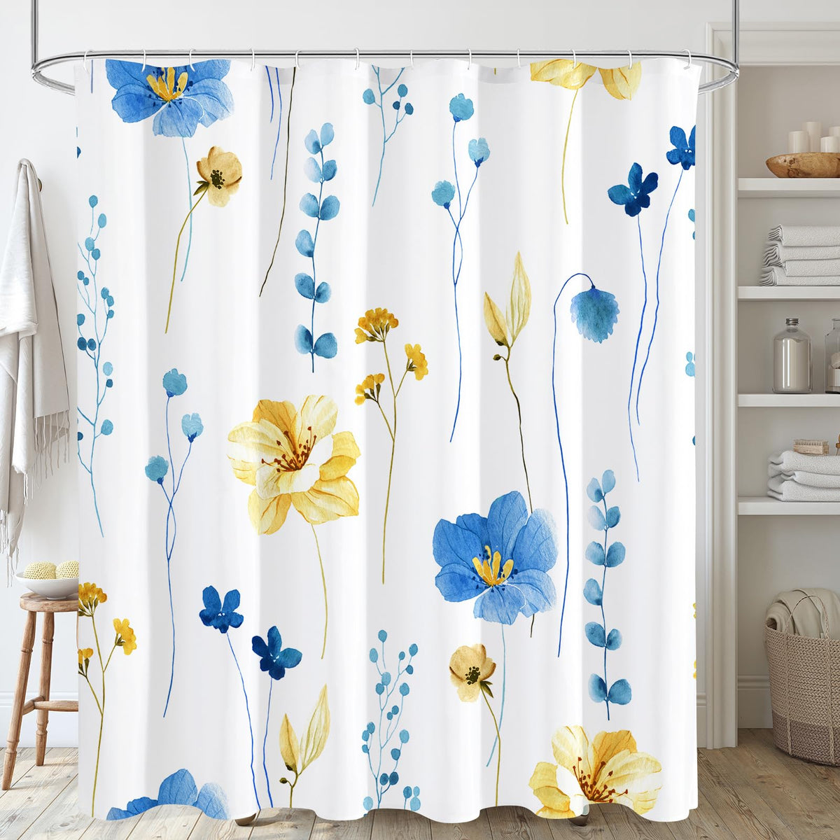 Gibelle Sage Green Beige Watercolor Floral Fabric Shower Curtain 72x72