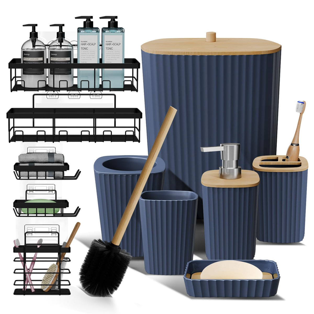 Clara Clark Bathroom Set - Sage Green Bathroom Accessories Set, 6PC Bathroom Accessory Set, Bathroom Sets with Toilet Brush, Trash Can & Soap Dispenser