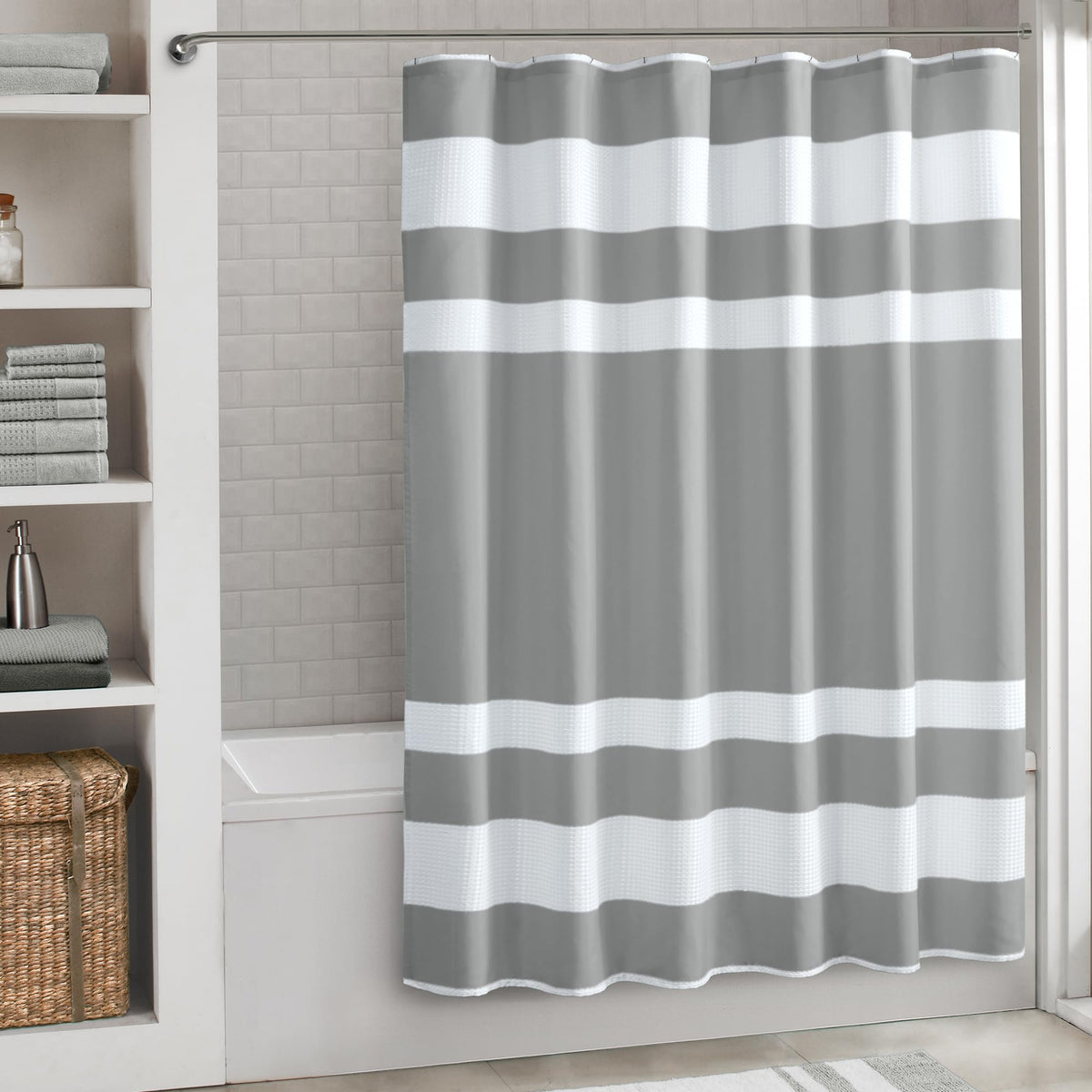 Madison Park Spa Waffle Shower Curtain for Bathroom, 72 x 72, Grey